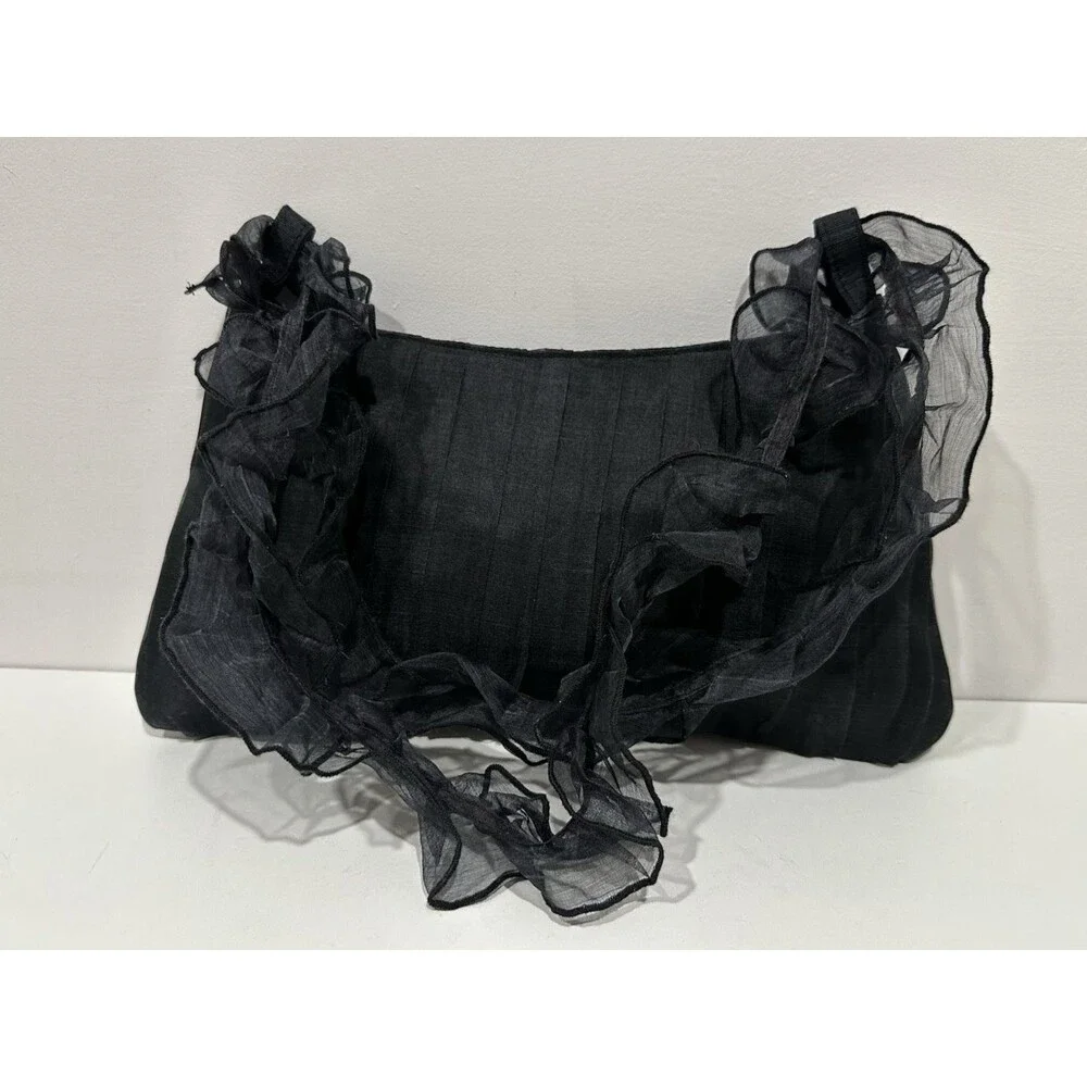 Aspara  women vintage evening black silk shoulder handbag